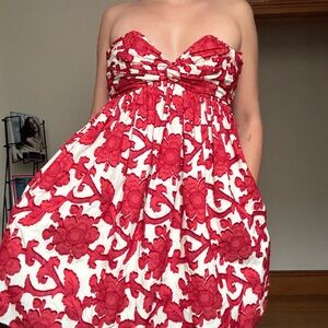 Milly of New York Red and White Strapless Dress